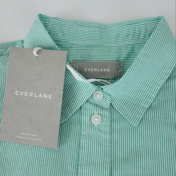 Everlane Tops - Everlane Bright Jade/White Silky Cotton Relaxed Button Down Shirt Top
